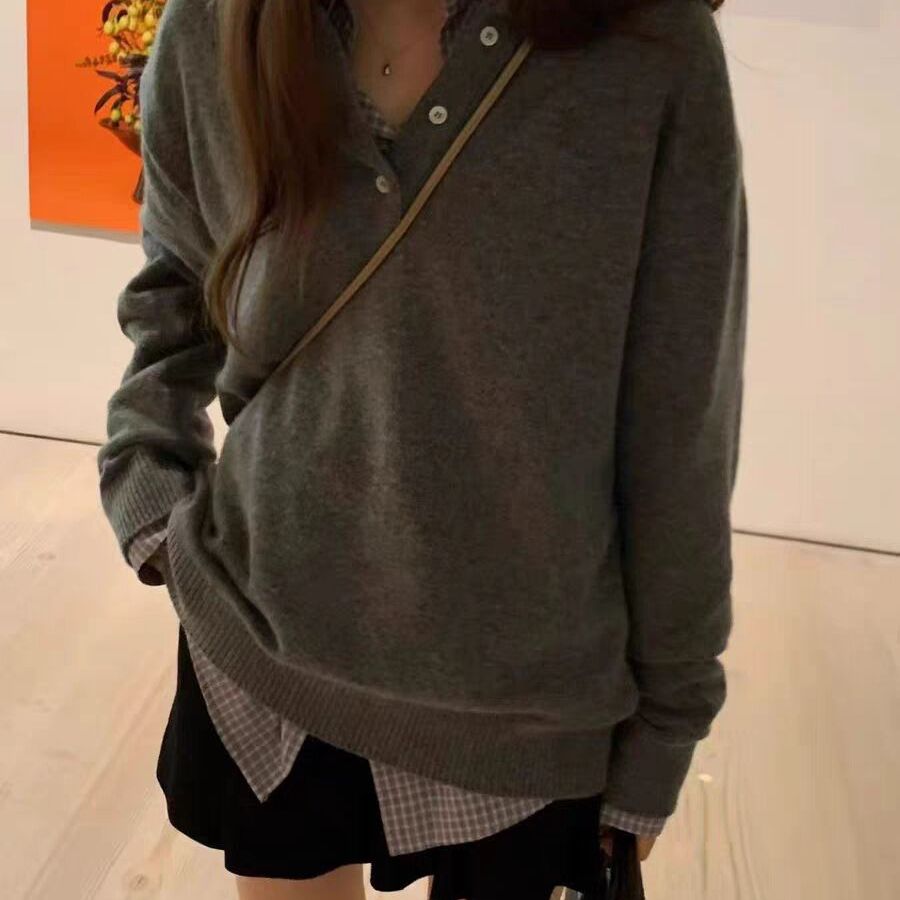 DH14091955 韩版25秋新时尚翻领软糯百搭纯色套头针织衫5
