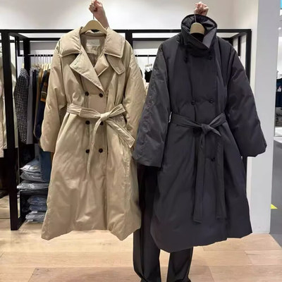 H580112450 韩版25冬气质翻领双排扣收腰中长款鹅绒羽绒服5