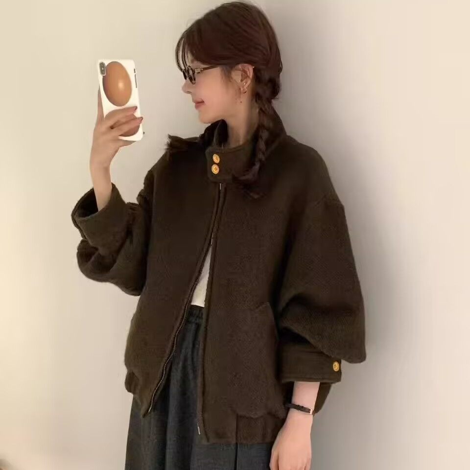 DYH265111791 韩版25冬气质立领时尚高级感拉链夹克毛呢外套5