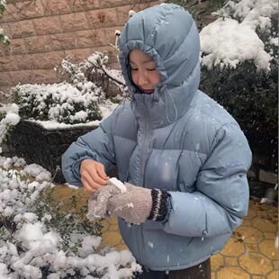 H395121722 韩版25冬新连帽抽绳宽松短款温暖鹅绒面包羽绒服4