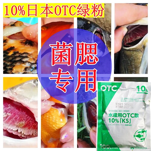 菌腮烂鳃专用原装日本进口正品OTC绿粉锦鲤龙鱼药热带鱼白毛水霉