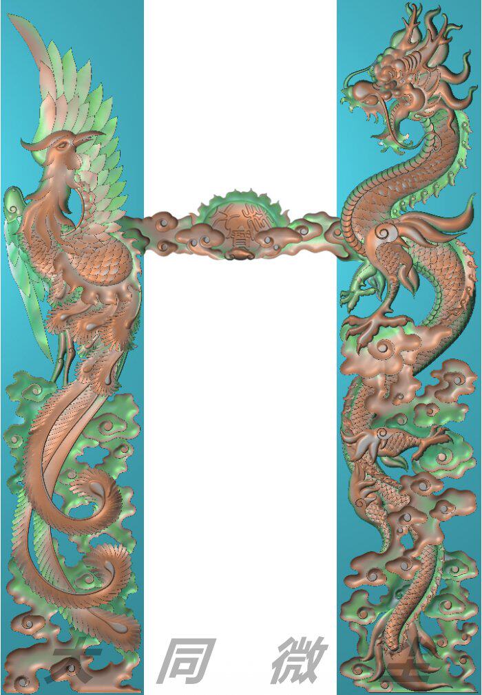 精雕图 灰度图 浮雕图 镇尺龙凤