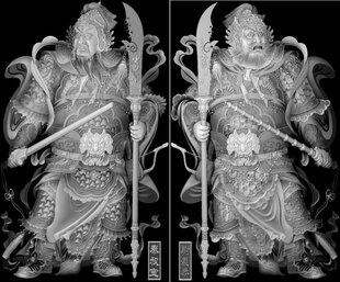 浮雕图 精雕图 灰度图 古代人物类 门神秦叔宝尉迟恭