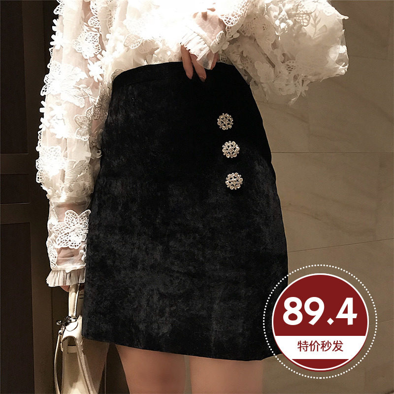 林珊珊 网红时尚高腰修身显瘦水晶钻扣丝绒女半身裙多色A字短裙子|msdalam kategori Butik wanita / wanita, skirt - dari Buy2taobao.com untuk memberikan perkhidmatan ejen Taobao profesional membeli