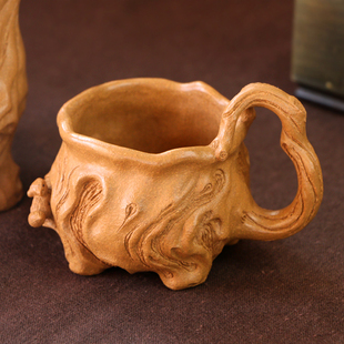 宜兴原矿紫砂精品茶具名家纯手工主人杯松鼠灵猴树桩供春品茗杯