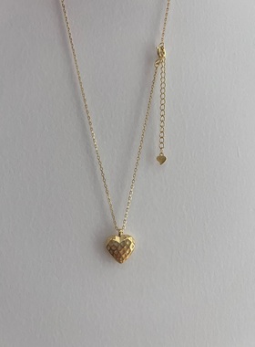 anemone店主自留 韩ins鳞纹爱心通体925纯银镀金项链