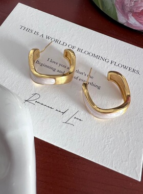 MG SHOPTIME韩ins复古风白色滴釉扭动c圈时尚耳环925银针