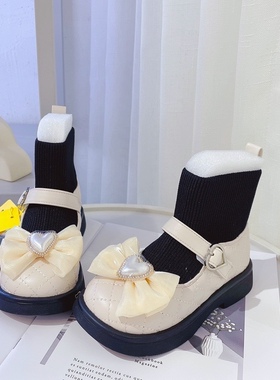 女童短靴2022春秋新款儿童袜靴黑色马丁靴儿童靴针织软底16687