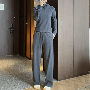 休闲实用套装 女士秋季新款连帽长袖卫衣宽松直筒长裤针织运动套