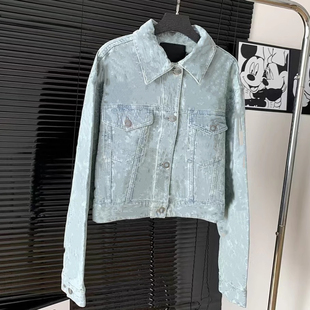 经典时尚 女士秋季新款短款牛仔外套水洗浅蓝潮丹宁夹克机车风