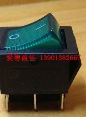 【戴尔】船型开关6脚带灯绿色220V翘板乒乓电源开关KCD2-202