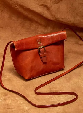 爆款升级牛皮女包手工植鞣皮小包 树膏皮复古柔软单肩包17153