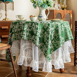 美式 复古田园风圆桌桌布氛围感立体提花餐桌台布圆形客厅茶几桌垫