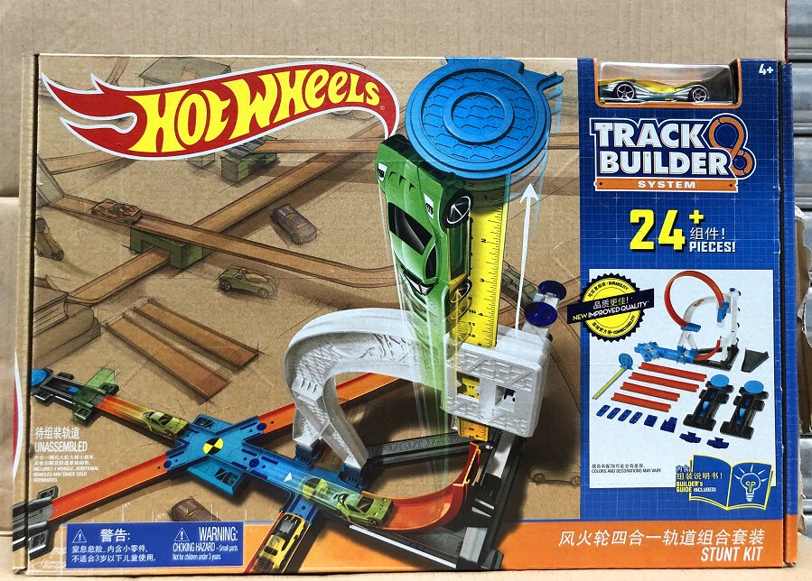 HOT WHEELS 4-IN-1 트랙 조합 세트 소년 합금 스포츠카 경쟁 트랙 슬라이딩 장난감 DLF28