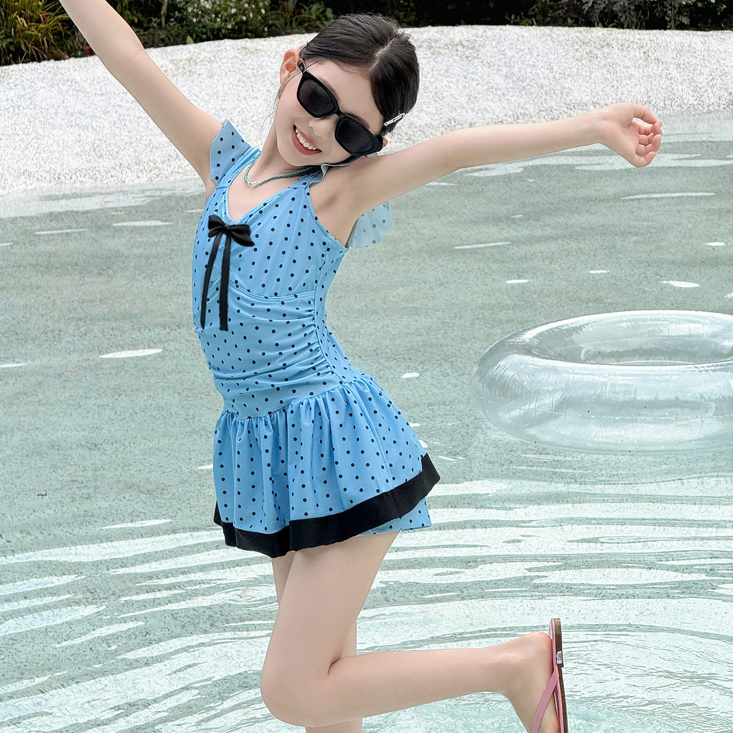 儿童女泳衣女童夏季波点防走光裙式游泳衣中大童女孩高颜值泳装