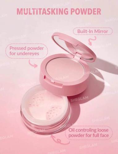现货秒发美国爆款SHEGLAM散粉粉饼二合一面部持妆定妆粉色 新品货