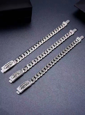 男女蹦迪925纯银十字花手链 潮流个性饰品朋克风泰银潮流个性手链