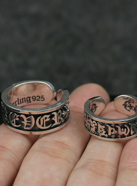 朋克风复古十字架纯银开口戒指