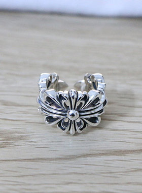 朋克风纯银开口十字架戒指