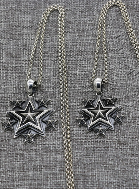 朋克风复古五角星长款吊坠项链