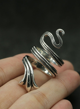 夸张活口日韩风纯银蛇形戒指
