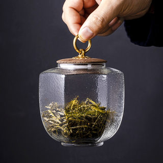 生产日式复古铜扣茶叶罐玻璃密封罐 日式锤纹玻璃小储物罐茶仓