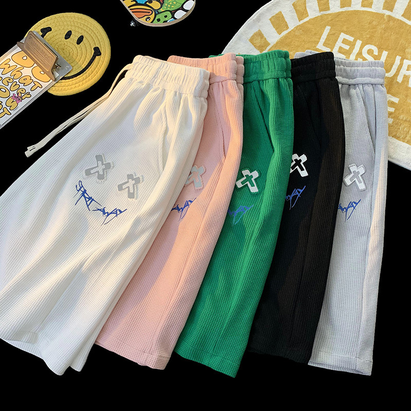 夏季短裤男女情侣运动五分裤D229A-DK09P40控55亮银凹凸印,男装牛仔裤,电商D229A
