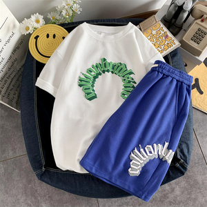 TZ05-P80情侣华夫格短袖男套装男短裤 T05-P40 DK05-P40图片