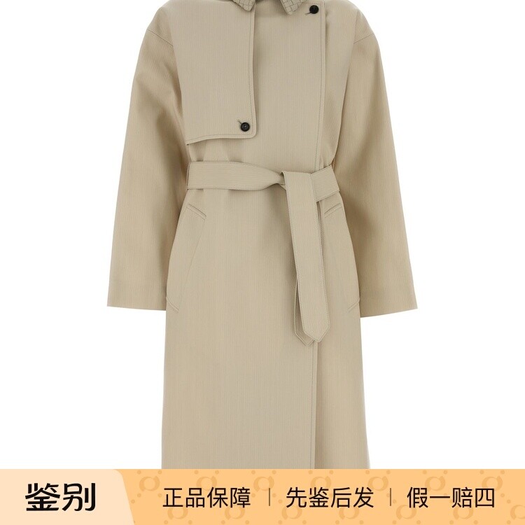 BOTTEGA VENETA 女士 皮领米色羊毛混纺bv风衣 26秋冬 意大利代购