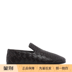BOTTEGA VENETA 男士棕色真皮编织 BV乐福鞋26早春新款意大利代购