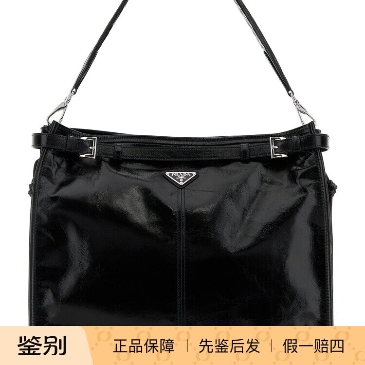 PRADA 普拉达 男黑色bonnie 正方形真皮提包26秋冬新款意大利代购