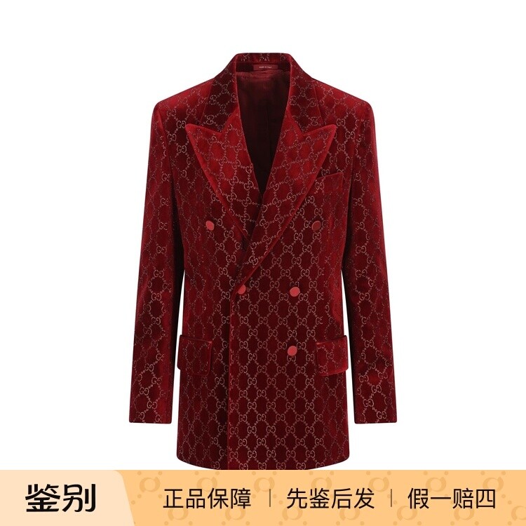 GUCCI 古驰女士红色双排扣水钻西服外套 2026早春新款 意大利代购