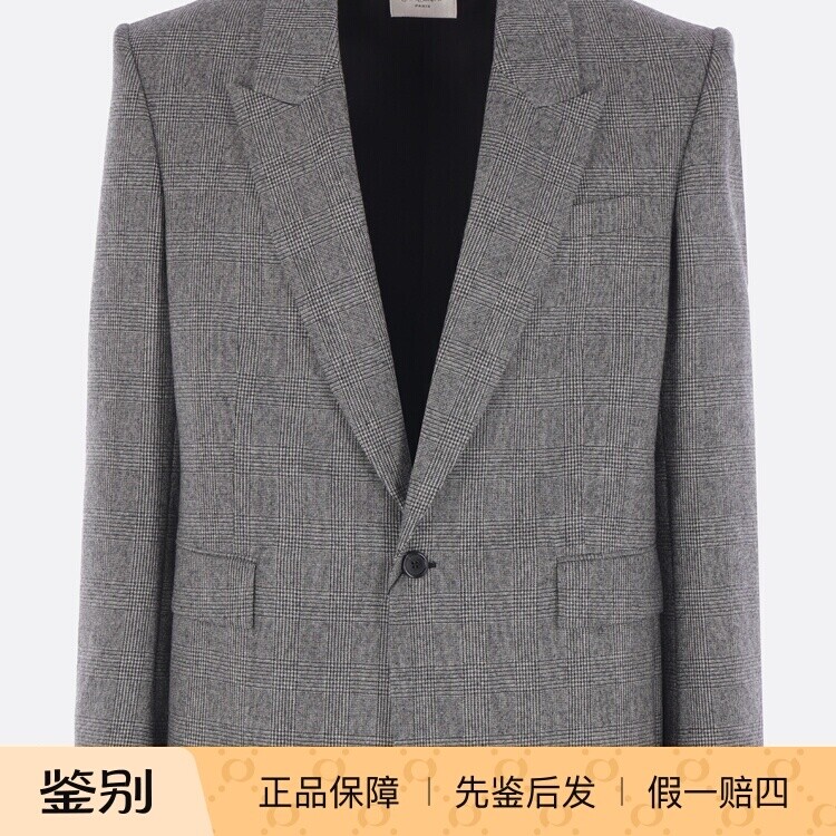 SAINT LAURENT 圣罗兰YSL 男士灰色羊毛格纹西服25秋冬意大利代购