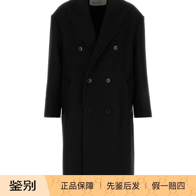 AMI PARIS 男士 黑色 初剪羊毛双排扣大衣 26秋冬新款 意大利代购