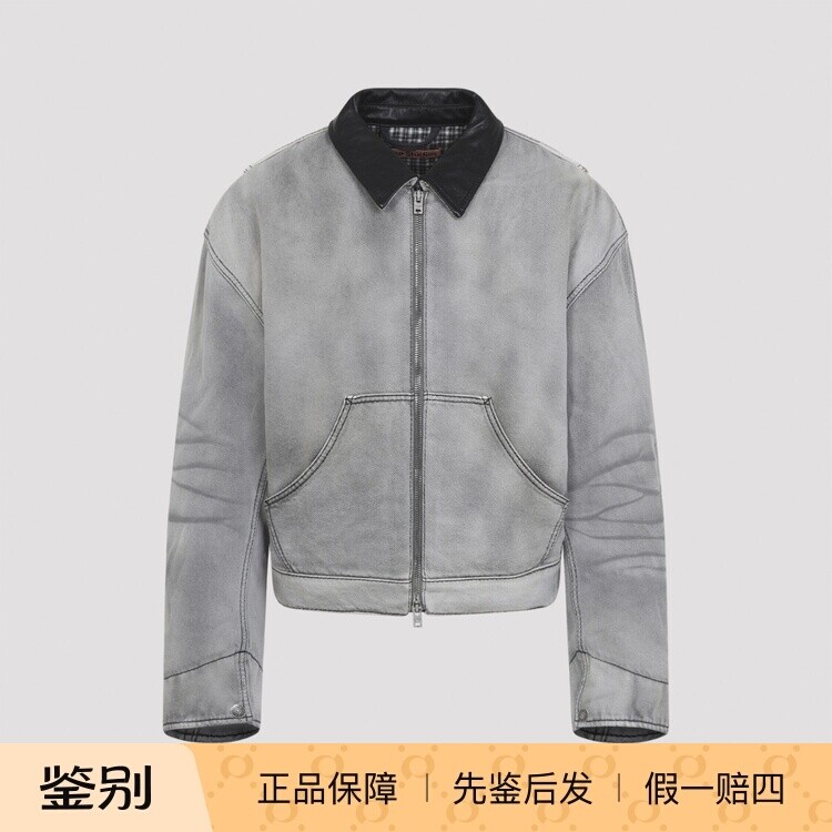 ACNE STUDIOS男士灰色棉质皮领工装夹克外套26早春新款意大利代购