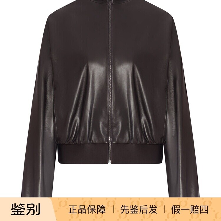 GUCCI 古驰女士棕色短款立领皮衣 26早秋新款 意大利代购正品鉴别