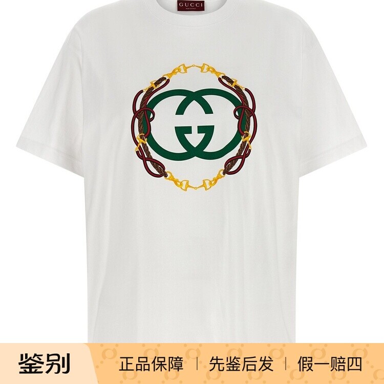 GUCCI 古驰女士白色印花logo短袖圆领T恤 2026早春新款意大利代购
