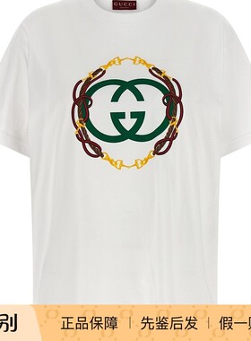 GUCCI 古驰女士白色印花logo短袖圆领T恤 2026早春新款意大利代购