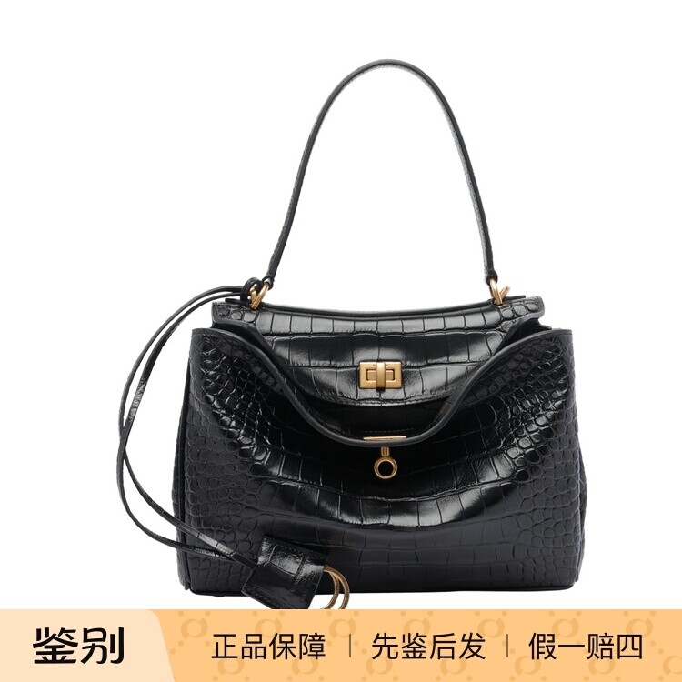 BALENCIAGA 女士黑色鳄纹rodeo S小号单肩包 2026早春 意大利代购