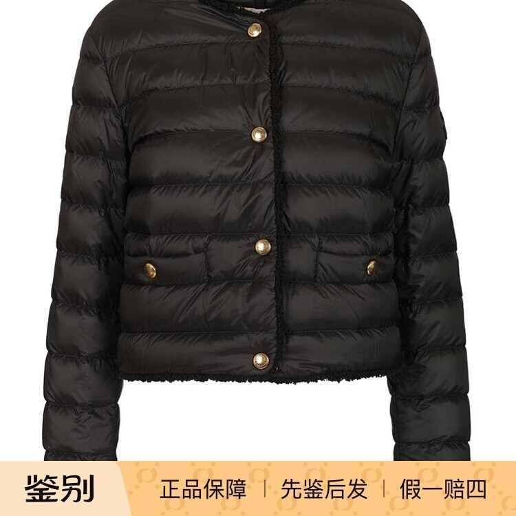 MONCLER 女士fleurs 黑色无领轻薄羽绒服 26早春新款 意大利代购