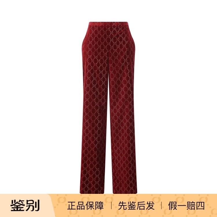 GUCCI 古驰女士红色水晶天鹅绒长裤 2026早春新款 意大利代购正品