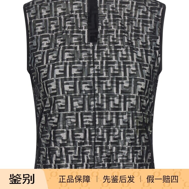 FENDI 芬迪女士黑色老花无袖雪纺衫蕾丝衫2026早春新款意大利代购