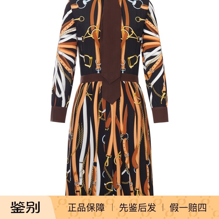 GUCCI 古驰领带细节真丝印花连衣裙26秋冬新款意大利代购正品鉴别