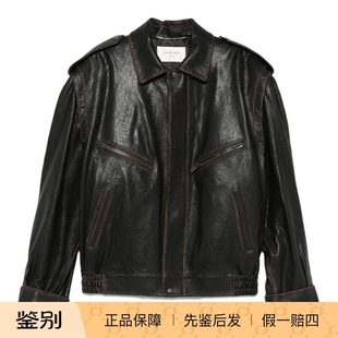 SAINT LAURENT 圣罗兰 YSL 男棕色做旧皮衣 26早春新款意大利代购