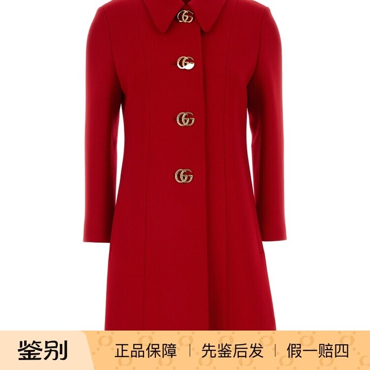 GUCCI 古驰女士红色gg纽扣羊毛大衣外套26早春新款意大利代购正品