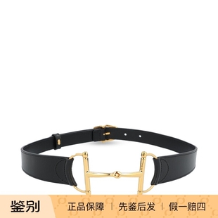 GUCCI 古驰女士马衔扣超大黑色真皮皮带腰带25秋冬新款意大利代购