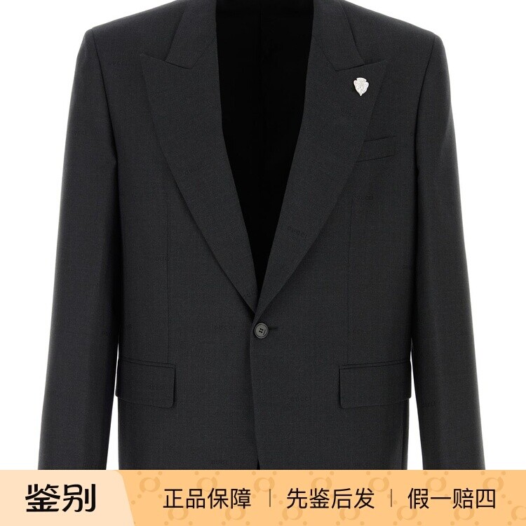 GUCCI 古驰男士灰色徽标羊毛西服夹克 26早秋新款 意大利欧港代购