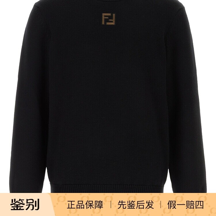 FENDI 芬迪男士黑色FF刺绣圆领羊毛毛衣 2026早春新款 意大利代购
