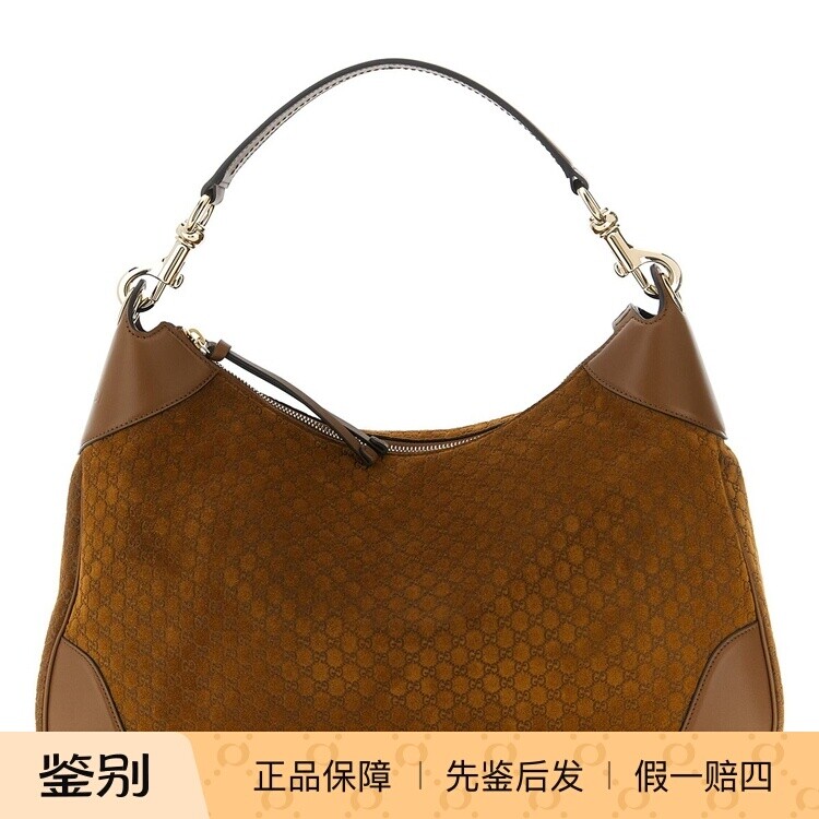 GUCCI 古驰女士 棕色麂皮gucci B中号腋下包26早春新款意大利代购