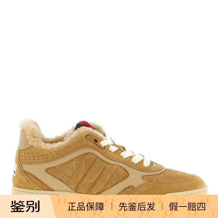 GUCCI 古驰女士re web 米色羊毛里运动鞋 2025秋冬新款意大利代购